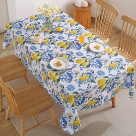 SASTYBALE Lemon Tablecloth, Washable Summer Table Cloth Printed with Lemons Flower Waterproof Spillproof Polyester Table Cover for Dinner Table Holiday Decoration (Rectangle, 60" x 84")