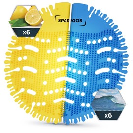 Urinal Screen Deodorizer (12 Pack) Urinal Mats Anti-Splash Toilet Smell Refresher protection for Bathroom Office Stadiums Schools with Free Gloves - 6pcs Blue Ocean Breeze and 6pcs Yellow Lemon