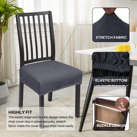 SearchI Juego de 6 Fundas de Asiento elásticas para sillas de Comedor, Suaves, Lavables y extraíbles, Protector para Asiento de Comedor (Cubierta Trasera, Jacquard Gris)