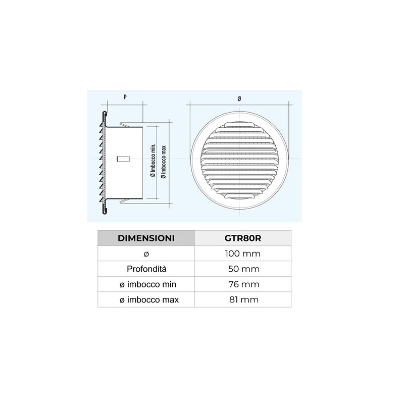 La Ventilation GTR80R Round Grille Copper 106 mm