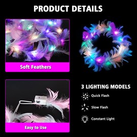 Joycabin Pack of 12 LED Feather Wreath Headband, Hair Wreath Feather, LED Flower Wreath, Luminous Hair Wreaths, Luminous Headband, LED Headband, Luminous Headpiece for Festivals, Weddings, Party