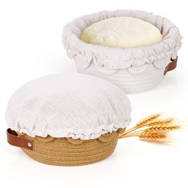 Creproly Cotton Rope Banneton Bread Proofing Basket Sourdough Bread Baking Supplies Bread Basket Set of 2 with Liners and Covers Sourdough Starter Kit for Home Sourdough Bakers Baking (Round)