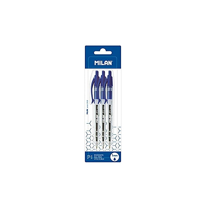 MILAN Blister Pack of 3 Ballpoint Pens P1 Blue BWM10445