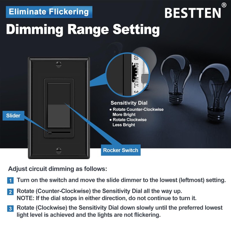 BESTTEN 6 Pack Dimmer Wall Light Switch, Compatible with Dimmable