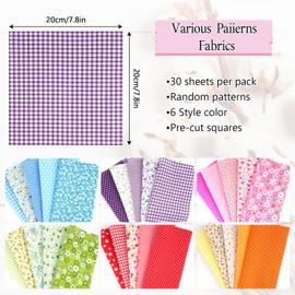 Fabrics for Sewing, Pack of 50 Squares Cotton Fabric, Patchwork Fabric Package, 20 x 20 cm Fabric Scraps for Crafts, Colourful Fabric Packs, Fabrics for Sewing Handmade (30)