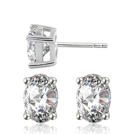 Delzzad Oval Cut Moissanite Stud Earrings, S925 Sterling Silver, White and Gold, Multiple Sizes, 7*9mm(2ct*2), Sterling Silver, Moissanite