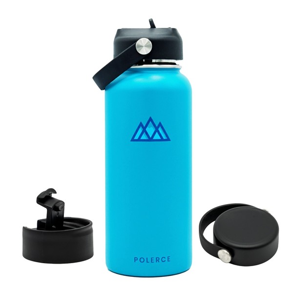 Vacuum Insulated Bottle with 3 Lids - Flex Straw Lid,