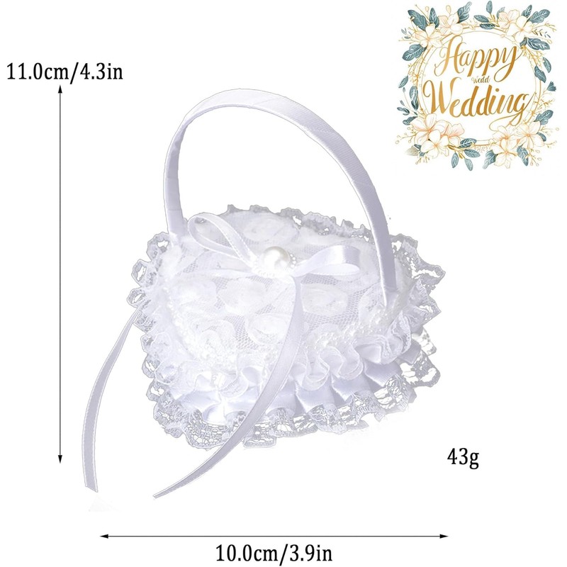 Lace Pillow for Weddings White,Heart Wedding Ring Bearer Pillow