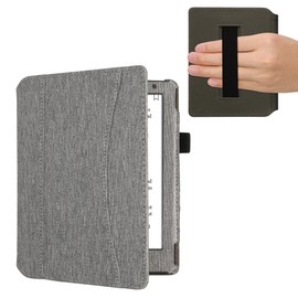 kwmobile Flip Case Compatible with Kobo Aura H2O Edition 2 - Front Compartment Hand Strap - Light Grey