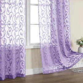 OWENIE Furman Sheer Curtains 84 inches Long for Bedroom Living Room 2 Panels Set, Light Purple Curtains Jacquard Clip Light Filtering Semi Sheer Curtain Rod Pocket Window Drapes, 2 Pcs Each 40 W 84
