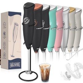 Heylotie Milk Frother With Stand Handheld Drink Mixer Handheld with 2 Whisks Milk Frother Wand Coffee Frother Electric Whisk Stirrers Electric Milk Frother for Coffee Mixer Wand-Night Black