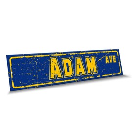 Customola - ADAM Name Blue Yellow Color Street Sign, 4"x 18" Aluminum Metal Novelty Sign, Indoor - Outdoor, Design a16