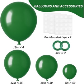 Miles Retail 129 pcs Dark Green Balloons Different Sizes 18 12 10 5 Inches for Garland Arch, Green Balloons for Safari Jungle Theme Birthday Baby Shower Wedding Party Decoration, Dark Green