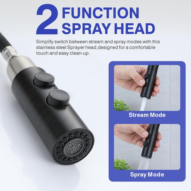 Kablle Bathroom Sink Faucet with Pull Down Sprayer 3 Holes,