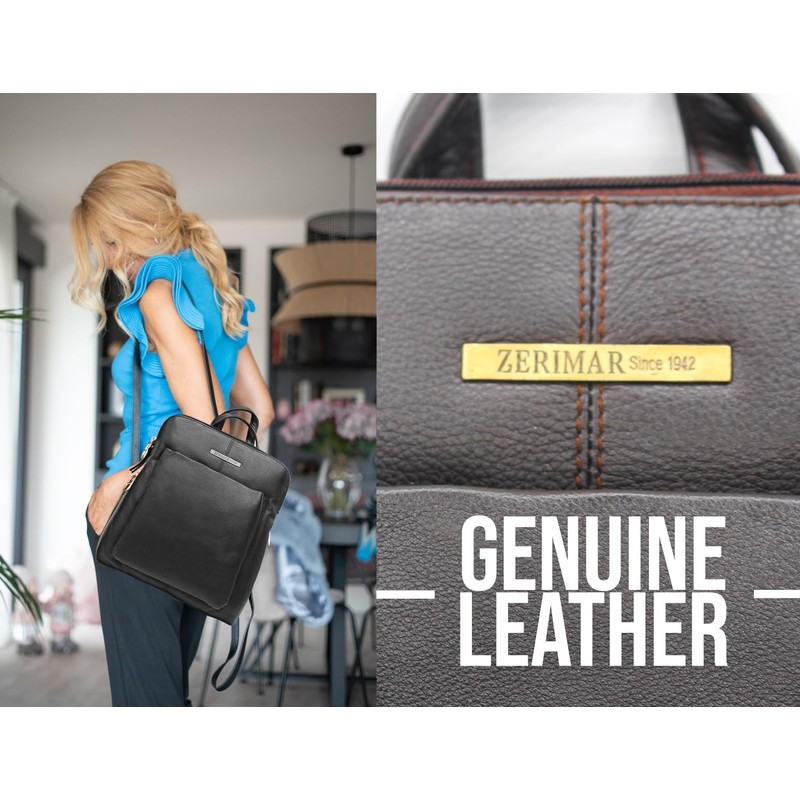Zerimar Women's Anti-Theft Backpack, Leather Backpack, Vintage Leather Backpack, Measures: