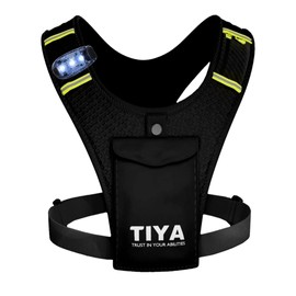 TIYA Running Vest Phone Holder with Light - Waterproof, Touchscreen Compatible Pouch, No-Bounce, Reflective, Ultra-Lightweight Running Accessory for Men & Women - Black/Yellow