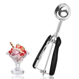 Ice Cream Scoop Made of 304 Stainless Steel, Diameter 5 cm, Stainless Steel Ice Cream Scoop for Fruit Ice Cream and Cookie Dough (Black)