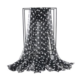 Panda Family Women's Chiffon Stole Scarf, Plain, Gradient, Litomic, Dance, Stage, Recitals, Sports Events, Cultural Festivals, Weddings, Solid Color, 3 Colors, Polka Dot_34_BlackWhite