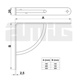 Amig - Shelf Bracket Stainless Steel Model 12 | Metal Bracket for Shelves | Shelf Bracket | Colour: Black | Dimensions: 250 x 200 mm | Recommended Max Weight: 90 kg