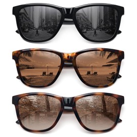 MEETSUN Polarized Sunglasses for Women Men Trendy Classic Retro Designer Style Fashion UV400 Protection 3 PACK Black Brown Tortoise