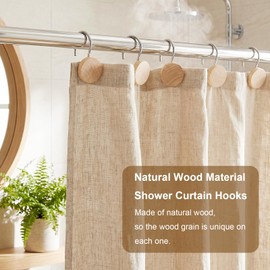 Natural Wood Material Shower Curtain Hooks - Modern Round Vintage Natural Wood Volor Decorative Stainless Steel Shower Rings Hangers for Mother Daughter Sister Friends Bathroom Accessories