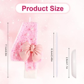 Pink Bow Birthday Candle, Shiny Bow Pearl Sequins Happy Birthday Number 4th Candles Perfect Cakes Toppers Decorations for Celebration Party Wedding Graduation (Number 4)