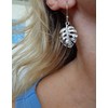 Large silver leaf - Monstera earrings handmade hooks