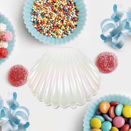 PRETYZOOM 15 Pcs Sea Shells Candy Boxes Plastic Seashell Party Favor Container Treat Holders Jewelry Box for Wedding Birthday Party Decoration White