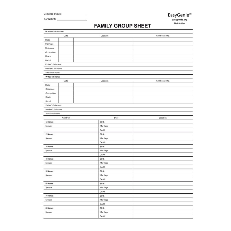 Blank Two-Sided Family Group Sheets for Genealogists (7-Pack) | Archival-Quality