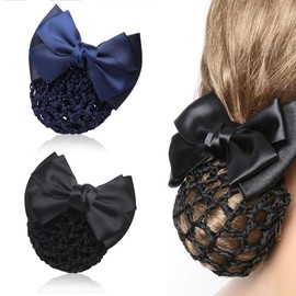 CULEO Knot Rings for Hair Styling 2 Pieces Thick Hair Net Hair Net with Bow Hair Net Bun Net Hair Bun Headband Girls Hair Net Ballet Bun Net (Black and Blue)