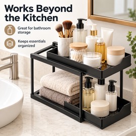 2-Tier Pull-Out Under Sink Organizer - Black Sliding Storage Rack for Kitchen & Bathroom