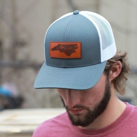 North Carolina Leather Patch - Trucker Hat Graphite/White