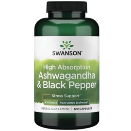 Swanson High Absorption Ashwagandha & Black Pepper - Featuring Bioperine 120 Caps