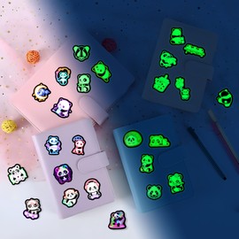 Pegatinas para botellas de agua de neón que brillan en la oscuridad, 75 calcomanías de vinilo de animales de dibujos animados, para adolescentes, niñas, niños, adultos, funda para teléfono de