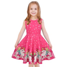 LaBeca Girls Printed Casual Party Dresses Twirly Sleeveless Dress Starry Unicorn Peach M