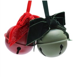 HNJHTZ 2PCS Classic Christmas Decortaion Balls Ornaments, RED and Green, Metal Christmas Balls with Satin Silk Bow.