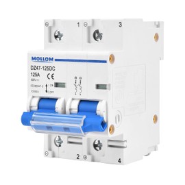 Mollom DC 2 Pole Miniature Circuit Breaker, 500V 125Amps, Scene Visualization Custom MCB Thermal Magnetic Trip, 6KA Breaking Capacity DC Disconnect Switch for Solar PV System