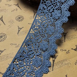 6CM Width Europe Flower Pattern Inelastic Embroidery Trims,Curtain Tablecloth Slipcover Bridal DIY Clothing/Accessories.(2 Yards in one Package)(Gray Blue)