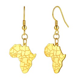 U7 Gold Drop African Earrings For Women Girls Stainless Steel Dangly Africa Map Earingsings Jewellery