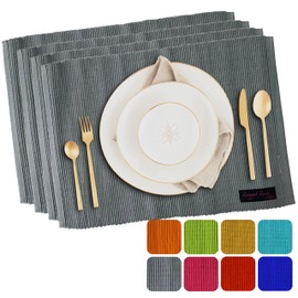Ragged Rose Set of 4 Cotton Placemats - 27x37 cm Gift-Wrapped Table Place Mats - Ribbed Cotton Indoor & Outdoor Placemats for Living Room, Dining Table, & Kitchen