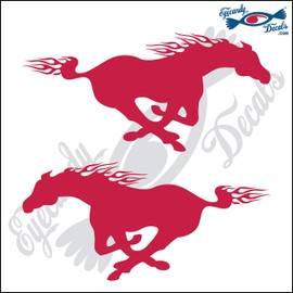 Set of Flaming Horses Running Facing Both Directions 6" RED Decal Sticker