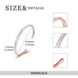 WINNICACA Fire Opal Cuff Bangle Bracelets Sterling Silver Rose Gold October Birthstone Jewellery for Women Girlfriend Valentine's Day Gifts