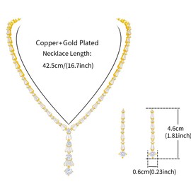 MEEDOZ Elegant Gold Women's Jewelry Sets for Wedding Brides Bridesmaids Cubic Zirconia Y-Shaped Necklace Drangle Earring Set for Prom Party Gift's
