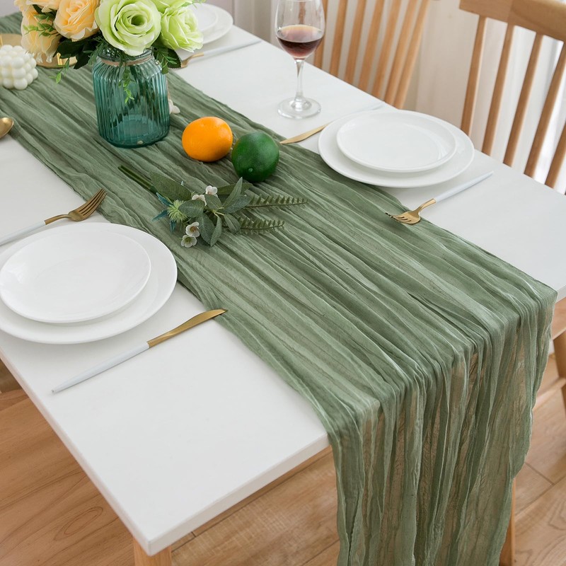 CHUQING Cheesecloth Table Runner Sage Green 27 x 118 Inch