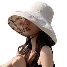 Kisyard Reversible Bucket Hat for Women Summer UV Sun Protection Wide Brim Fishing Hat Foldable Travel Beach