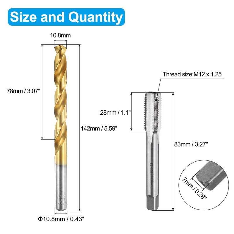 sourcing map Tap and Drill Bit Set, 1pcs M12 x