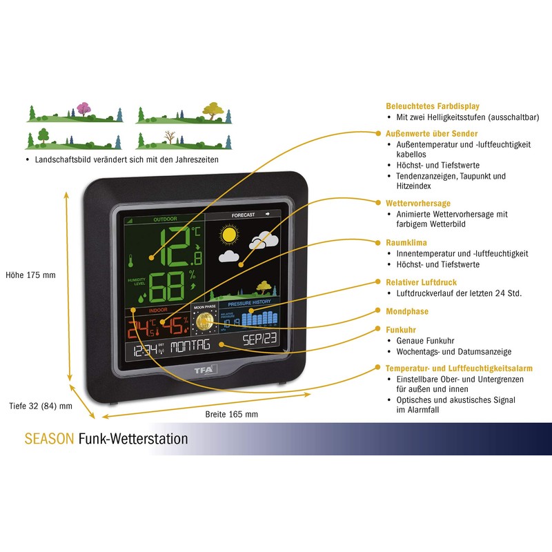 Season TFA 35.1150.01 Wireless Weather Station with Colour Display