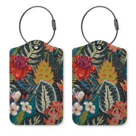 ZFQ Vintage Luggage Tags for Suitcases,Retro Flower 2 Pack Baggage Tag Label with Steel Loop,Handbag School Bag Backpack Traveling Accessories,Flora Gifts for Women