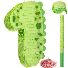 Poen 16 Inch Dinosaur Piñata Number Piñata for Boys Birthday Party Supplies with Bat and Eye Mask for Dinosaur Birthday Party Dino Decorations, Animal Theme Party Supplies(1)