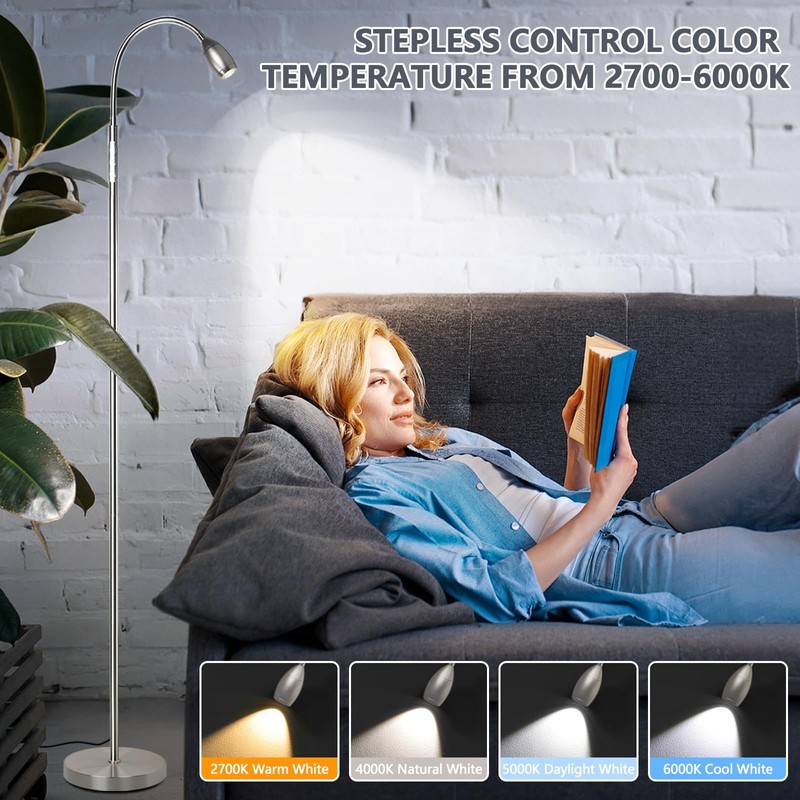 Reading Floor Lamp, 72" Tall LED Lamp with Flexible Gooseneck,
